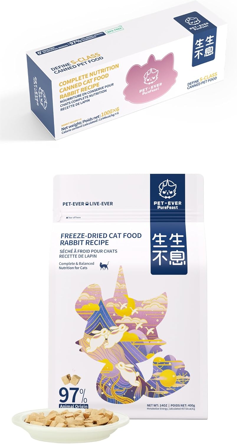 Cat Food - Freeze-Dried Food (Rabbit Receipe 400g) + Wet Canned Food (Rabbit Receipe 100g*6 Cans)