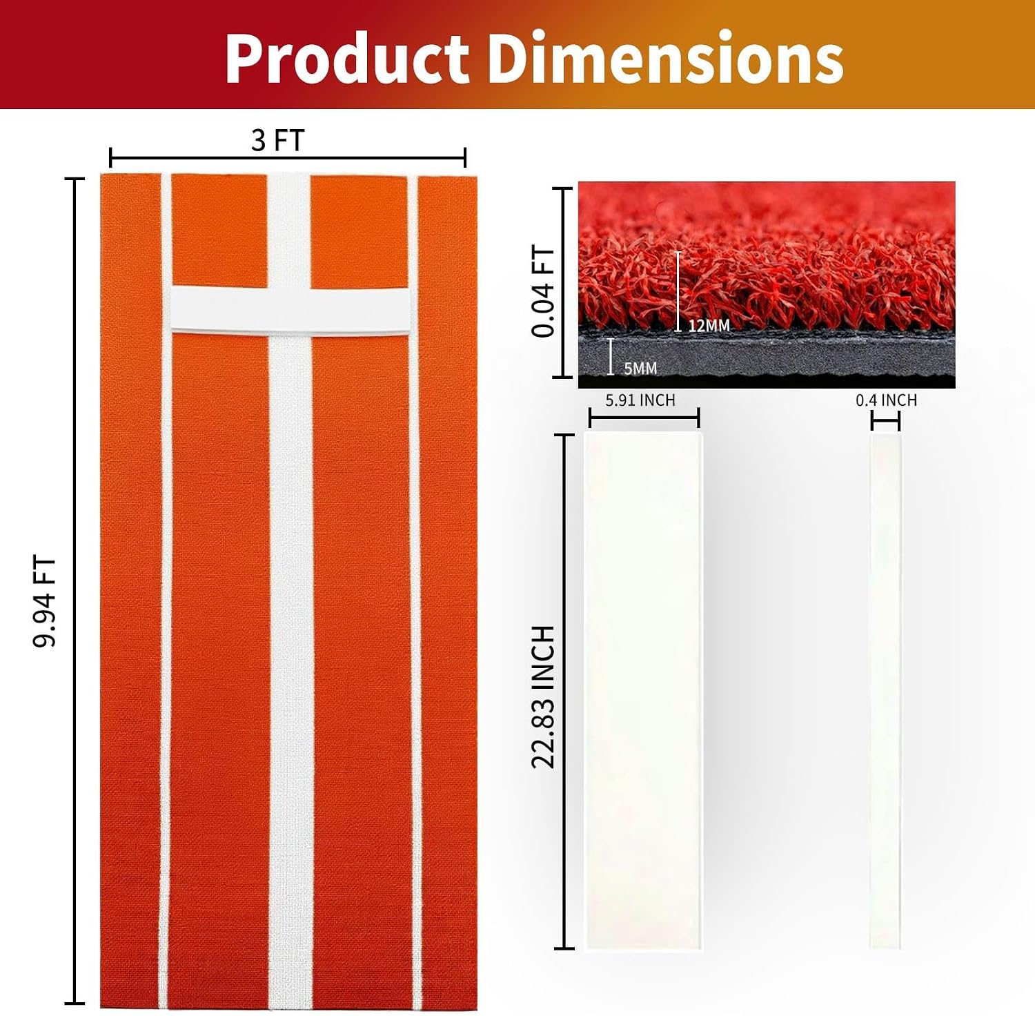 Thickened Softball Pitching Mat with Rubber 0.8in Thick Pitching, High Density Anti Fading Lawn, Anti Slip Rubber Backing, Indoor/Outdoor Pitching Pitching Practice Mat 10'x 3'