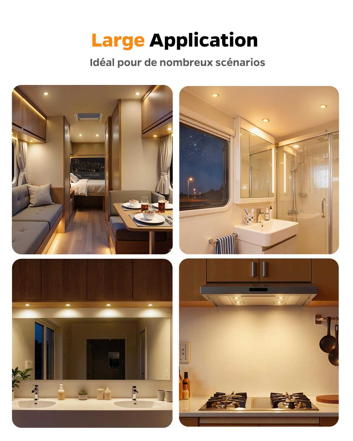 Sanyoung Spot LED Encastrable 12V Camping-car, 3W Alu Spot Extra Plat Dimmable 3000K Blanc Chaud 240LM, IP44 Spots Salle de Bain Trou 58-62mm, Spots LED 12V pour Caravane Van Bateau, Lot de 3, Noir