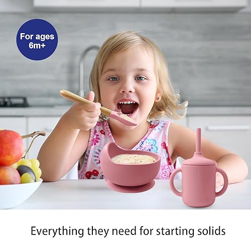 Miniatura 9 de Juego de alimentación de silicona para bebés, 14 piezas, suministros de destete para bebés, cucharas de bebé, cuenco de succión con plato dividido,