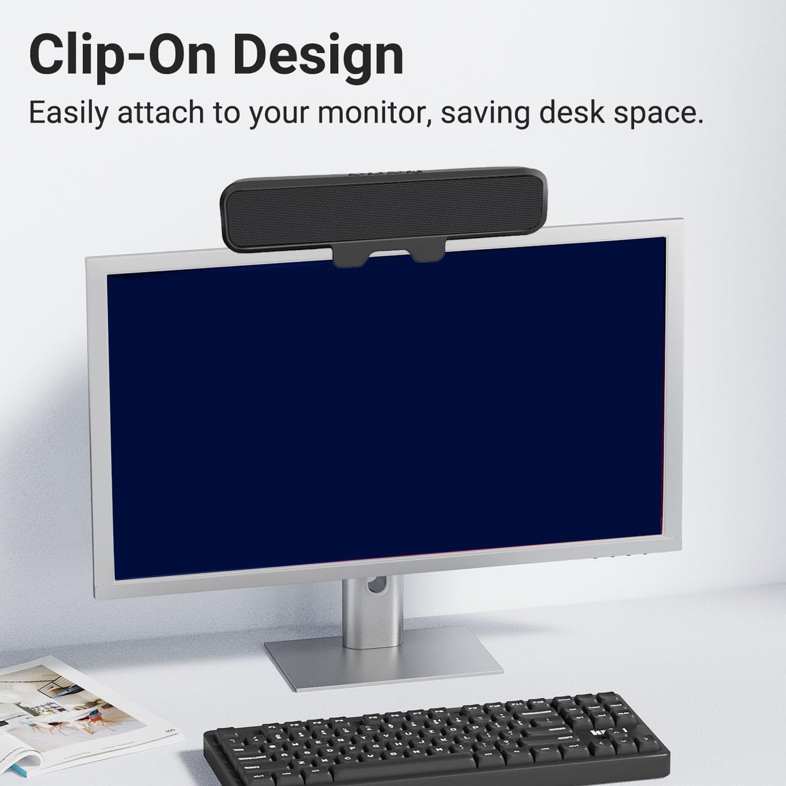 Altoparlanti per Computer per PC Desktop, Clip on, 10 W | Doppi Driver da 1,4 Pollici, Apertura A Morsetto da 1,97 Pollici, Design Salvaspazio, Alimentazione USB A e C
