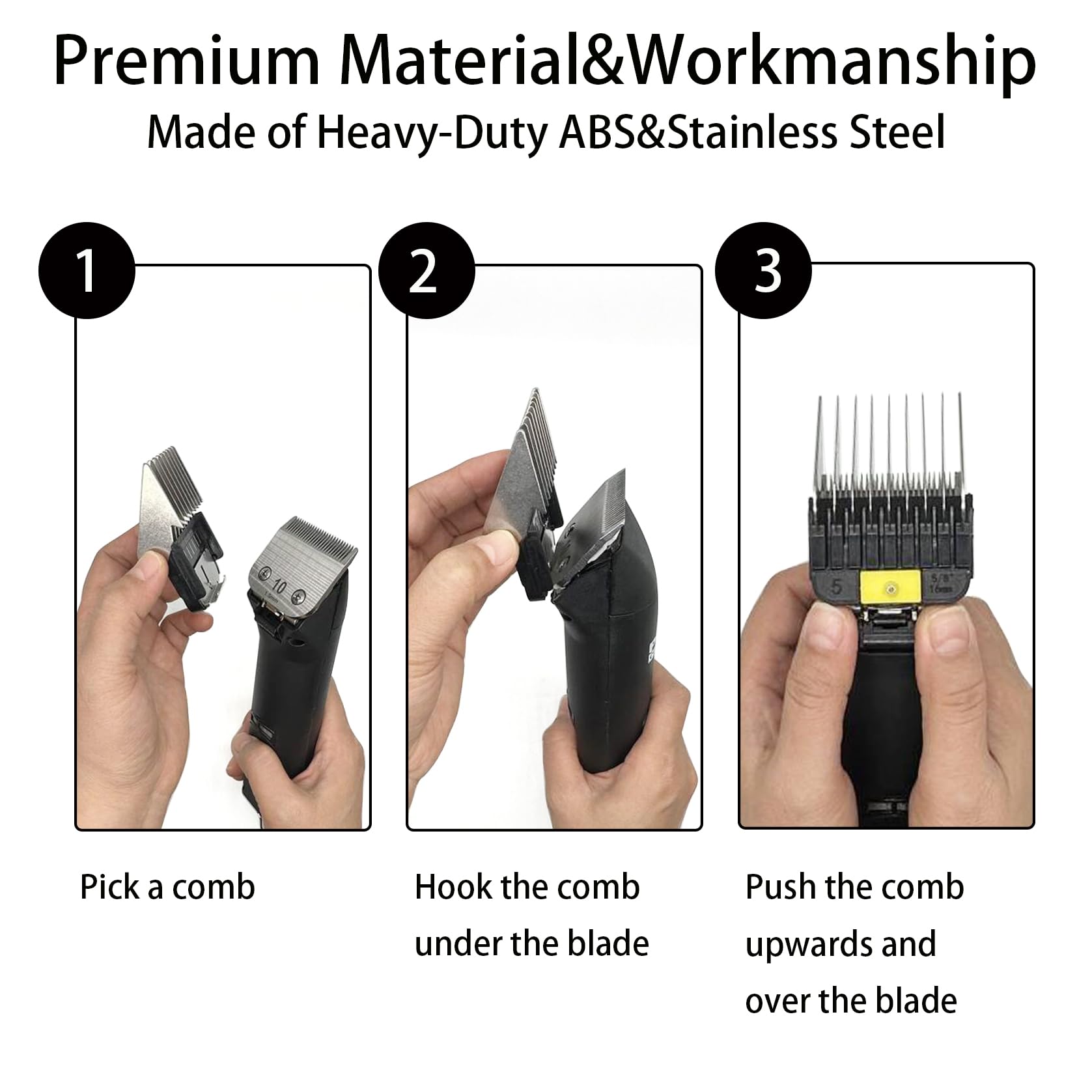 Peignes de protection professionnels en acier inoxydable pour toiletteurs d'animaux de style A5, 0,3 à 2,5 cm, compatibles avec les tondeuses Wahl KM Series Andis AG BG Oster A5 A6 (#2,5 cm)
