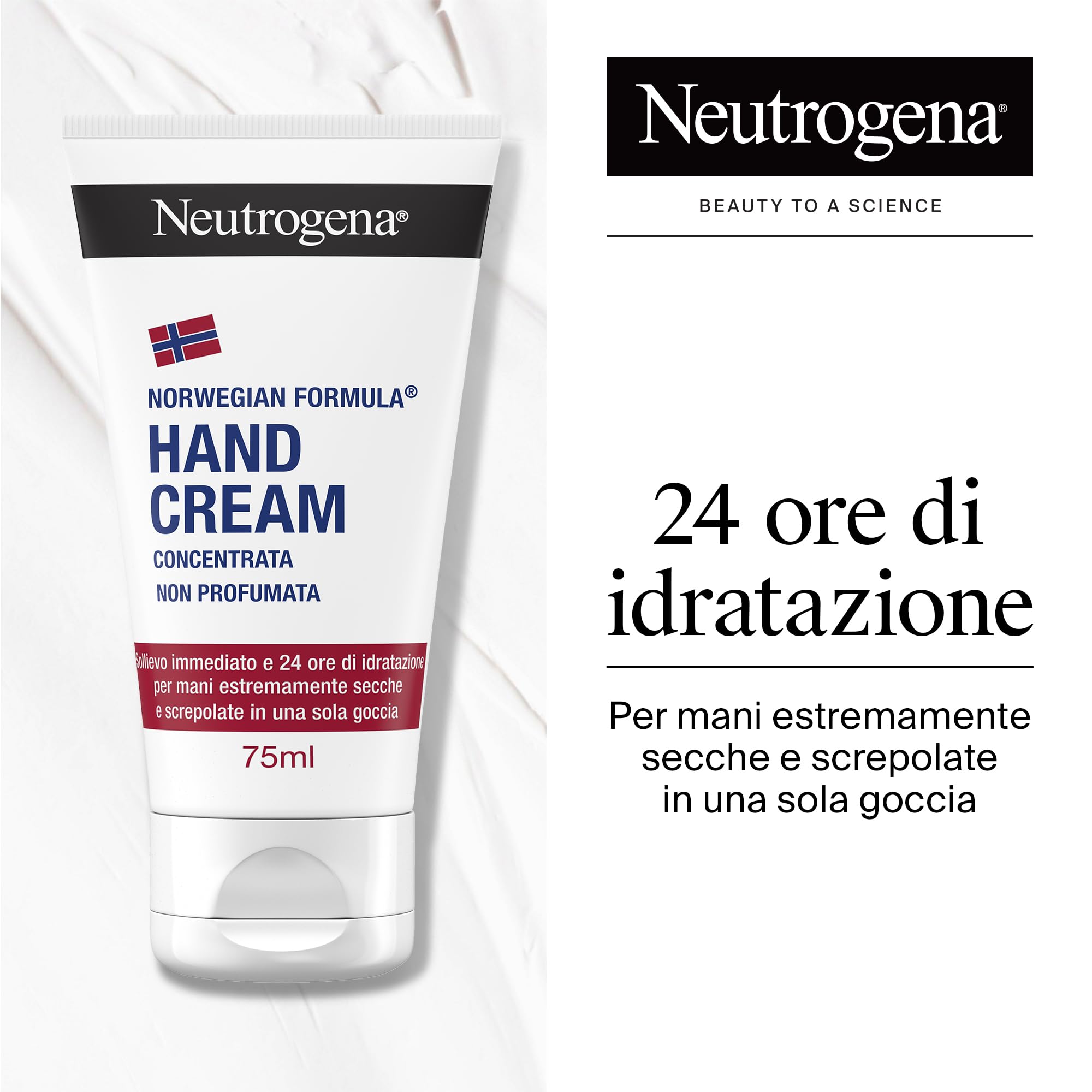 Neutrogena Formula Norvegese Crema Mani Concentrata Non Profumata, Crema mani riparatrice con Glicerina e Vitamina E, Crema mani secche e screpolate per sollievo e idratazione 24h, 75 ml