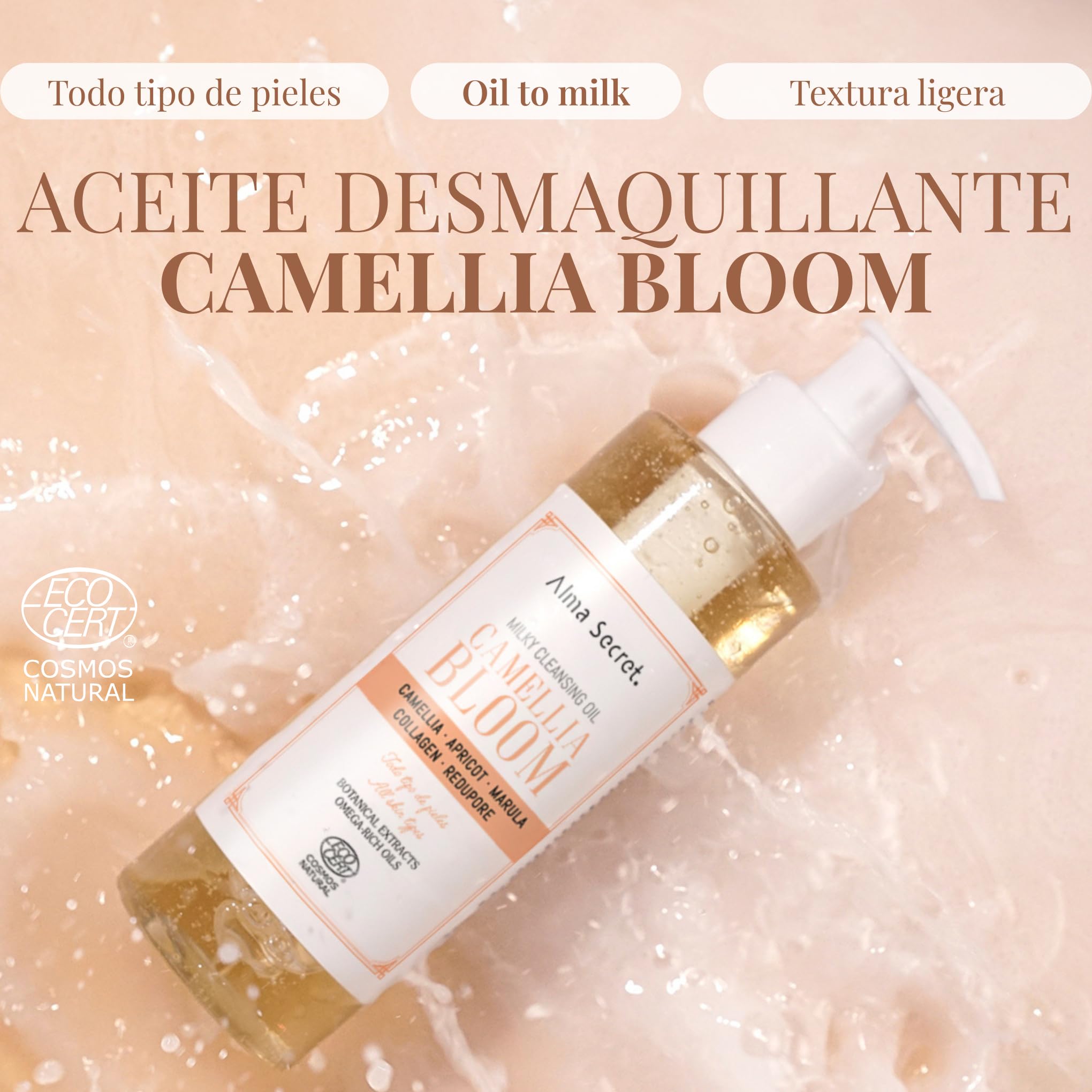 Alma Secret | Aceite Limpiador Facial Desmaquillante Camellia Bloom | Oil Cleanser Doble Limpieza | Elimina Maquillaje Waterproof e Impurezas | Oil to Milk | Afina Poros | Todo Tipo de Pieles | 200 ml