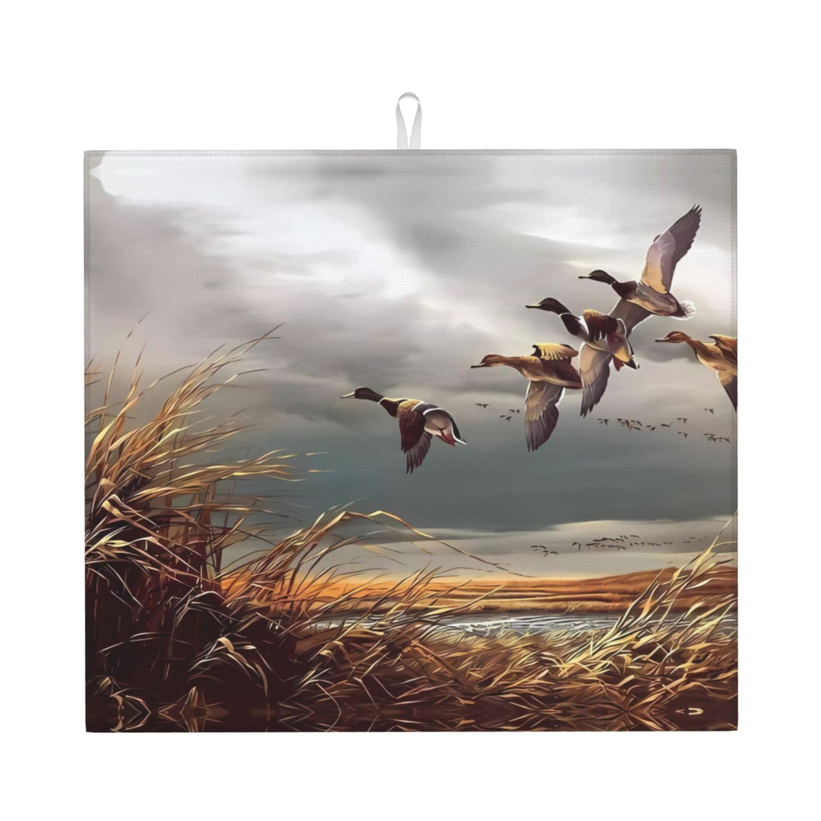 HJFCZH Hunting Flying Wild Ducks Prints Kitchen Drying Mat – High-Capacity Absorbent Dish Cover, Engineered with 4x Weight Absorption, Durable Microfiber & Composite Foam Construction