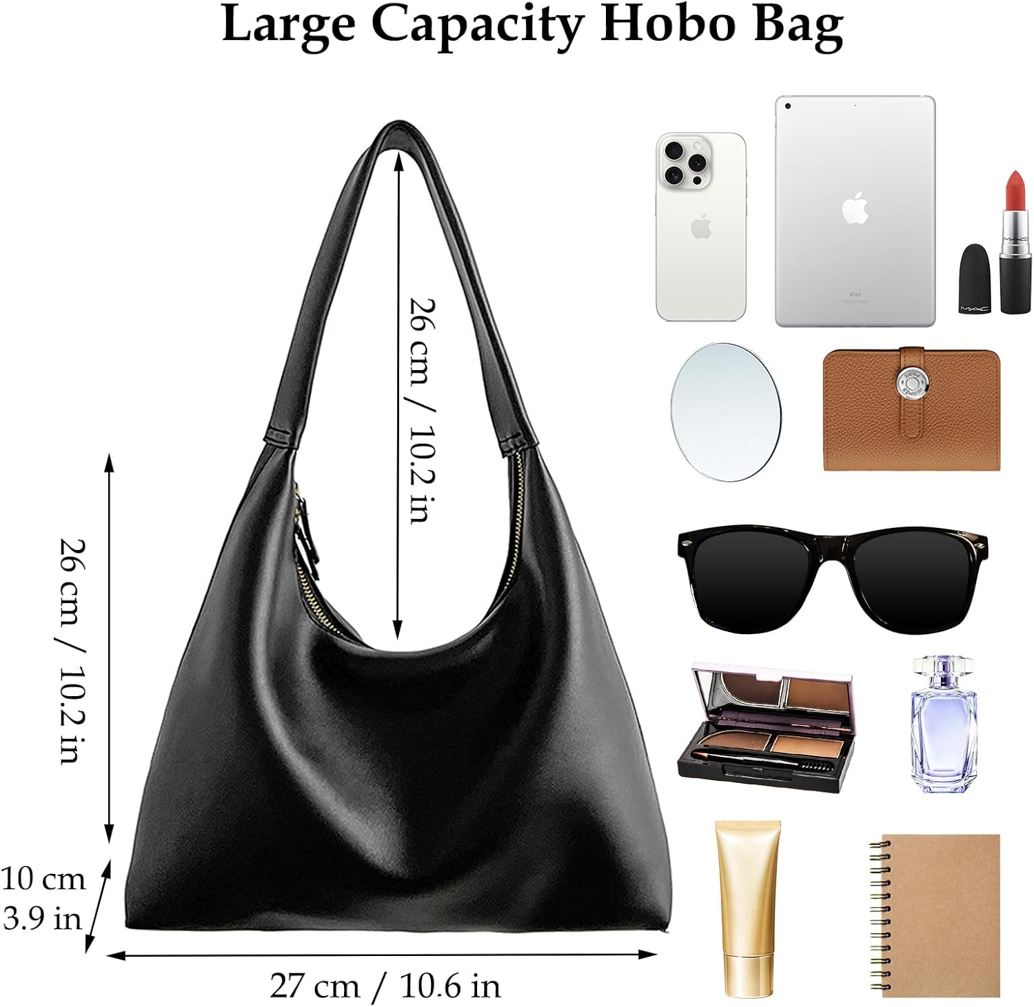 Shoulder Purses for Women Small Hobo Bag Slouchy Tote Bags Handbag Trendy Vegan Leather Clutch Purse with Zipper - Image 3