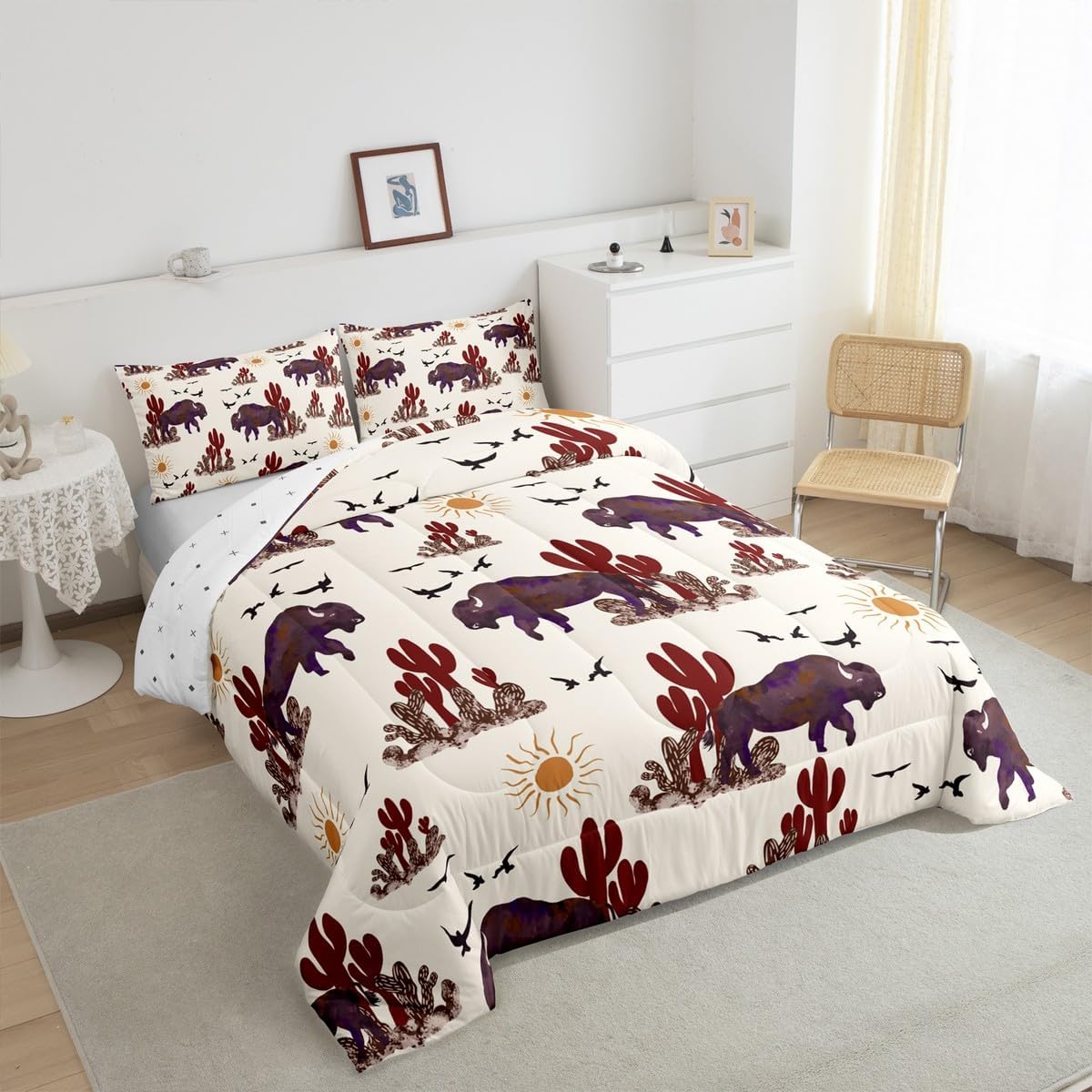 Buffalo Ranch North American Bisons Comforter Toddler Size Western Bisons Bedding Sets Rustic Country Cabin Southwestern Animal Comforter Set for Kids Boys Girls Brown Cream Farmhouse Down Comforter - Image 5