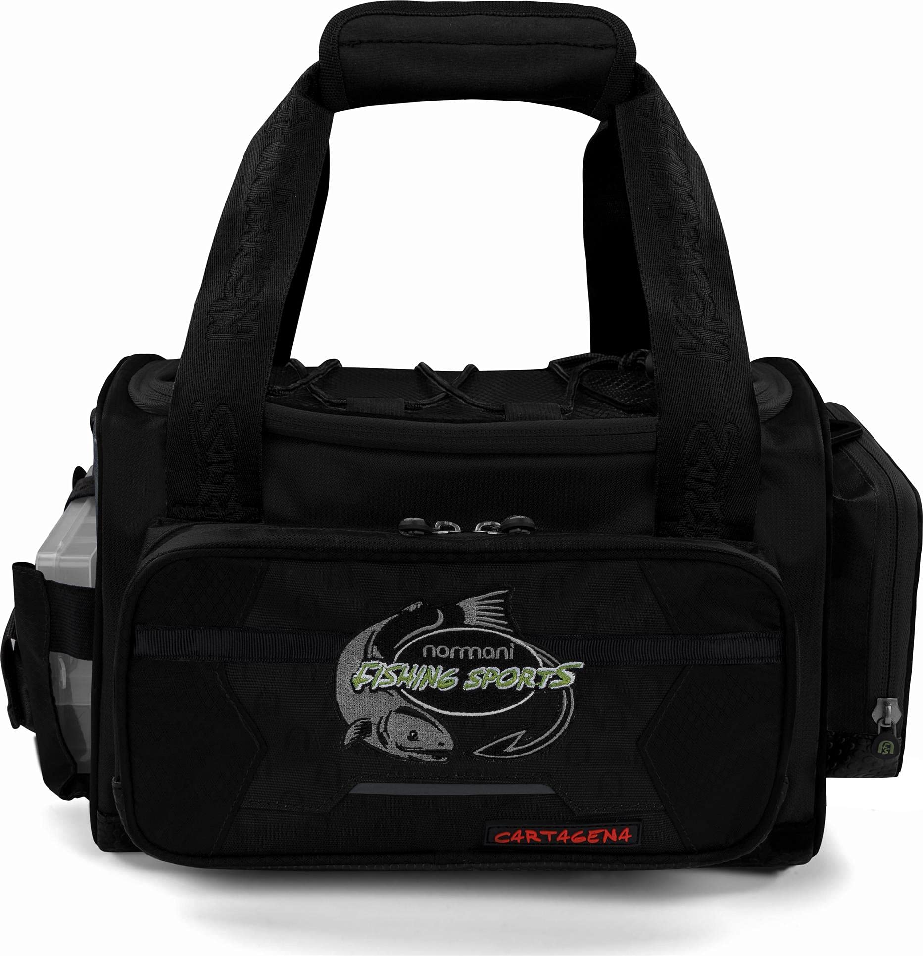 normani Angeltasche Anglertasche mit Kunstköderboxen Fischertasche Karpfentasche Spinnangeltasche Forellentasche mit 4 Geräteboxen Tackle Bag Dunkelschwarz OneSize