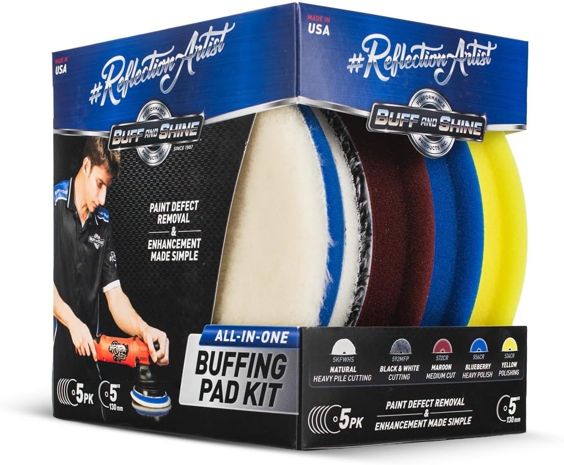 Buff and Shine - Reflection Artist Complete Buffing Kit V2 - Professional 5-Piece Paint Correction & Polishing Set - 5 Inch Pads
