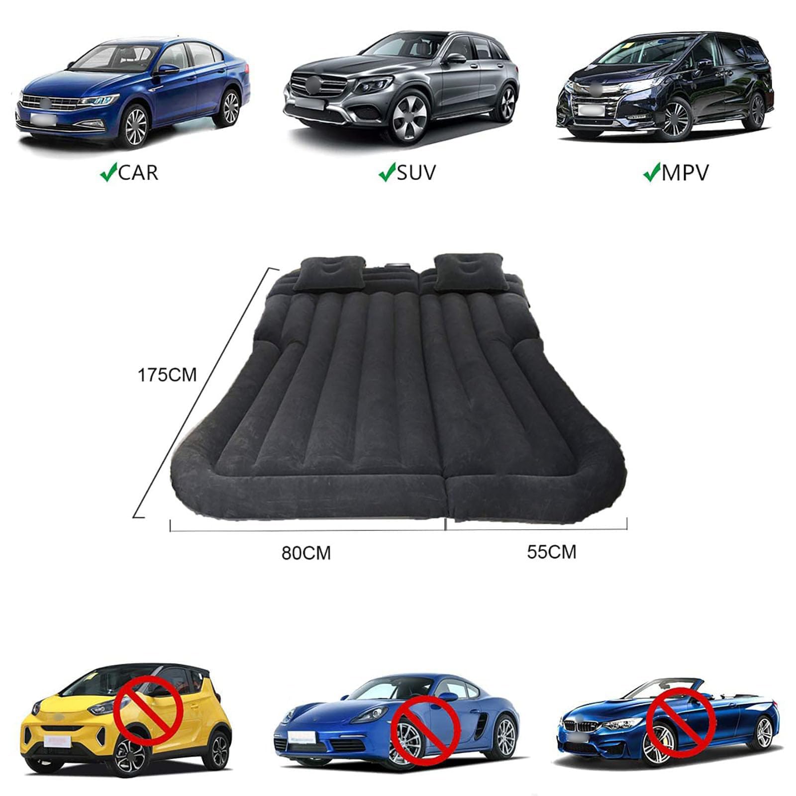 Seat Ibiza 6F 2017-2022 2023/Seat Arona 2017-2023 dmuchany materac samochodowy, na tylne siedzenie, przenośny materac podróżny z elektryczną pompką, B