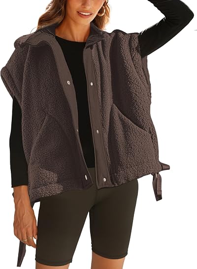 Womens Sherpa Fleece Vest Fuzzy Oversized Sleeveless Jackets