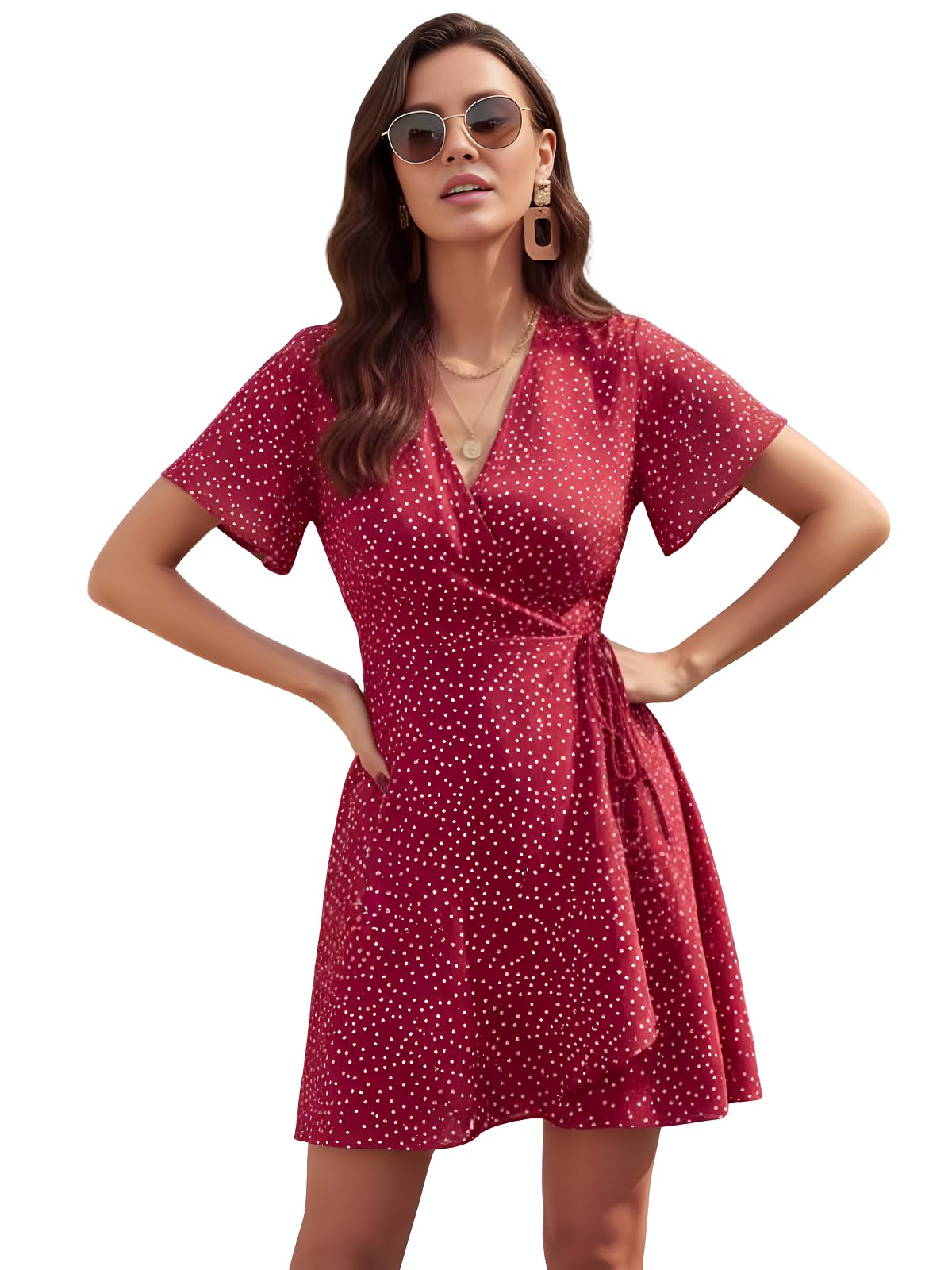 Women’s Polka Dot A-Line Mini Dress | V-Neck Short Sleeve Summer Casual Party Dress