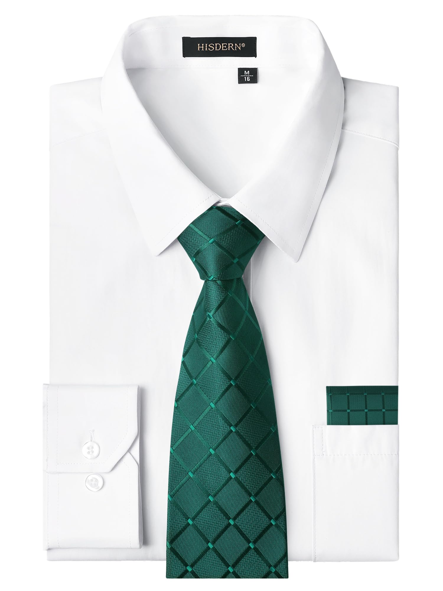 HISDERN Camisas para Hombre Manga Larga Camisa de Vestir Color Sólido Formal Elegante Camisas y Corbata Camisa con Botones