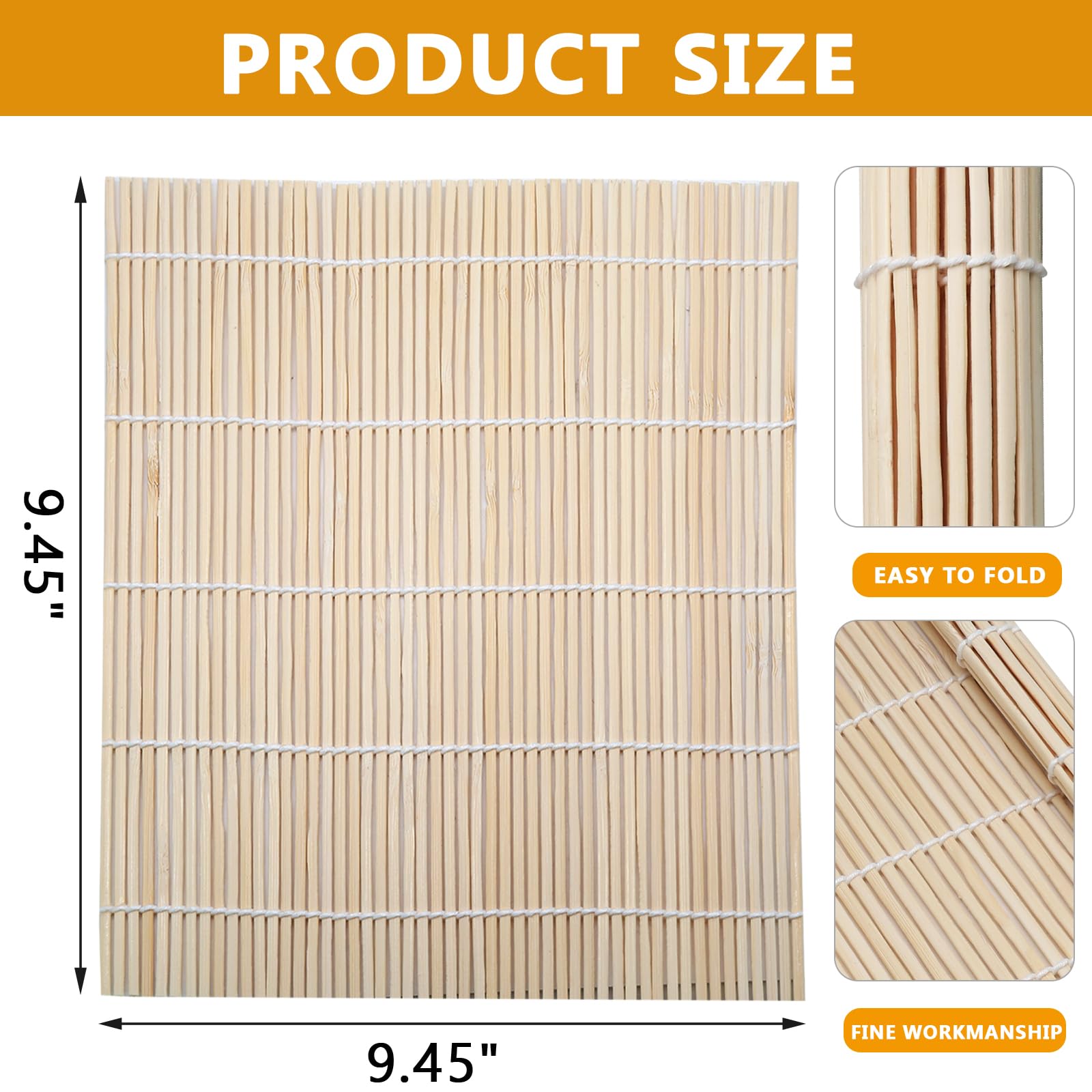 ZC2405172812 - 6 alfombrillas de bambú para hacer sushi de 9.5 x 9.5 pulgadas, antiadherentes, rodillo de sushi para cocina y fiesta en el hogar, ZC2405172812 4