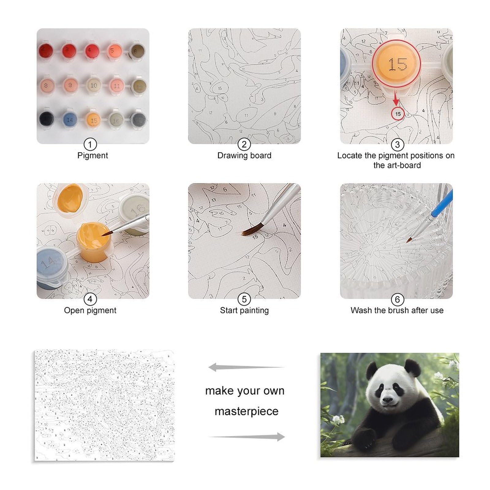 Kit de peinture numérique, joli panda imprimé adulte, kit de peinture par numéros pour débutants, kit de peinture à faire soi-même