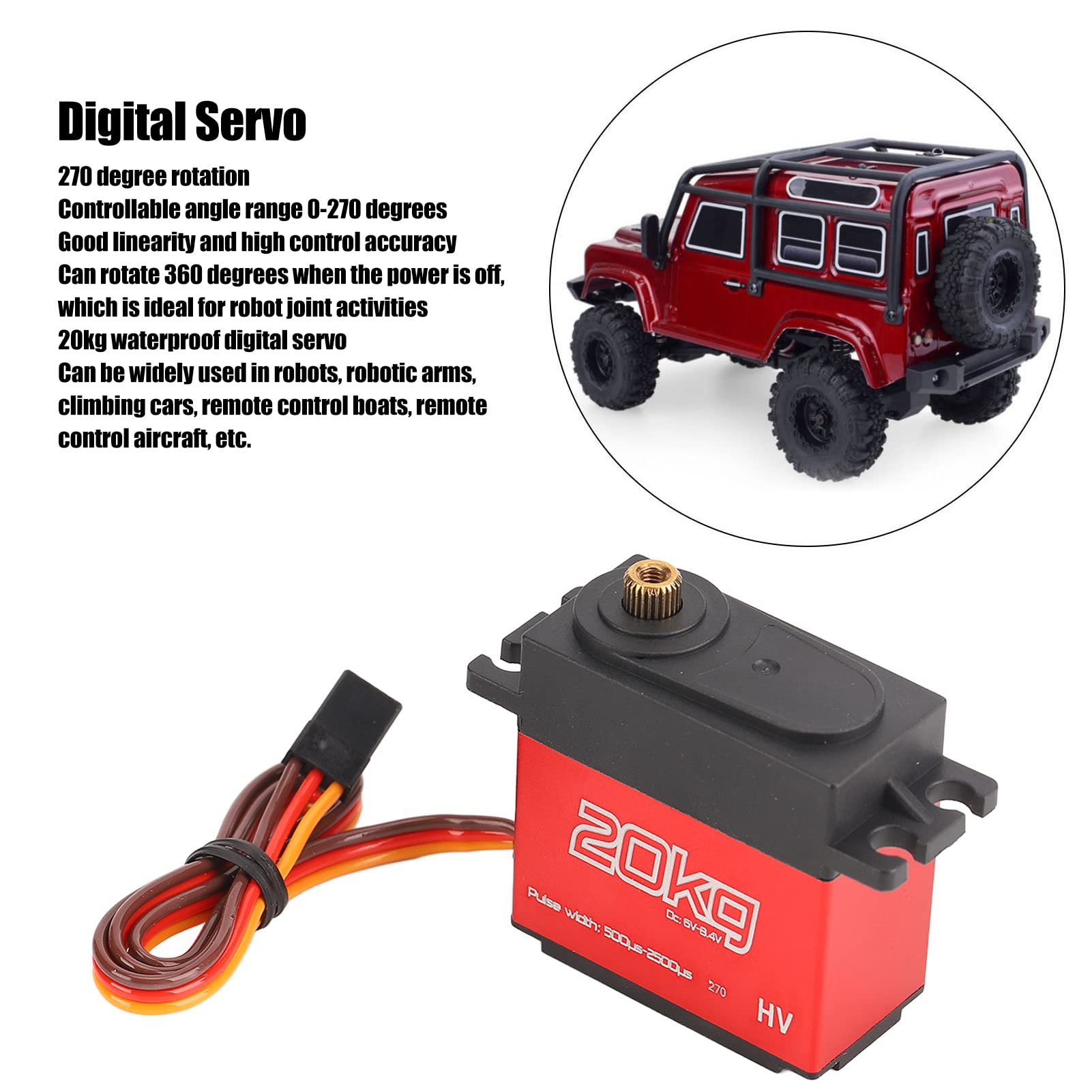 Servo digitale professionale impermeabile da 20 kg con braccio in metallo 25T per auto RC 1/10 1/12
