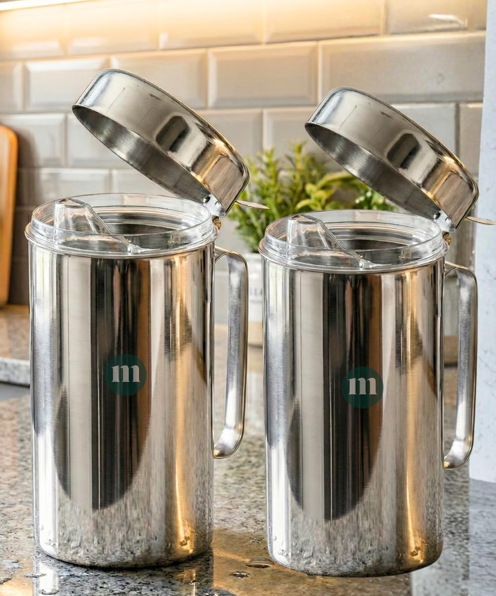 MARU Stainless Steel Oil dispensers for kitchen 1 litre - Durable Kitchen oil containers for kitchen with Handle, Ideal for Cooking Perfect Oil Dispenser for Kitchen Use 1000ml set of 2 Pcs