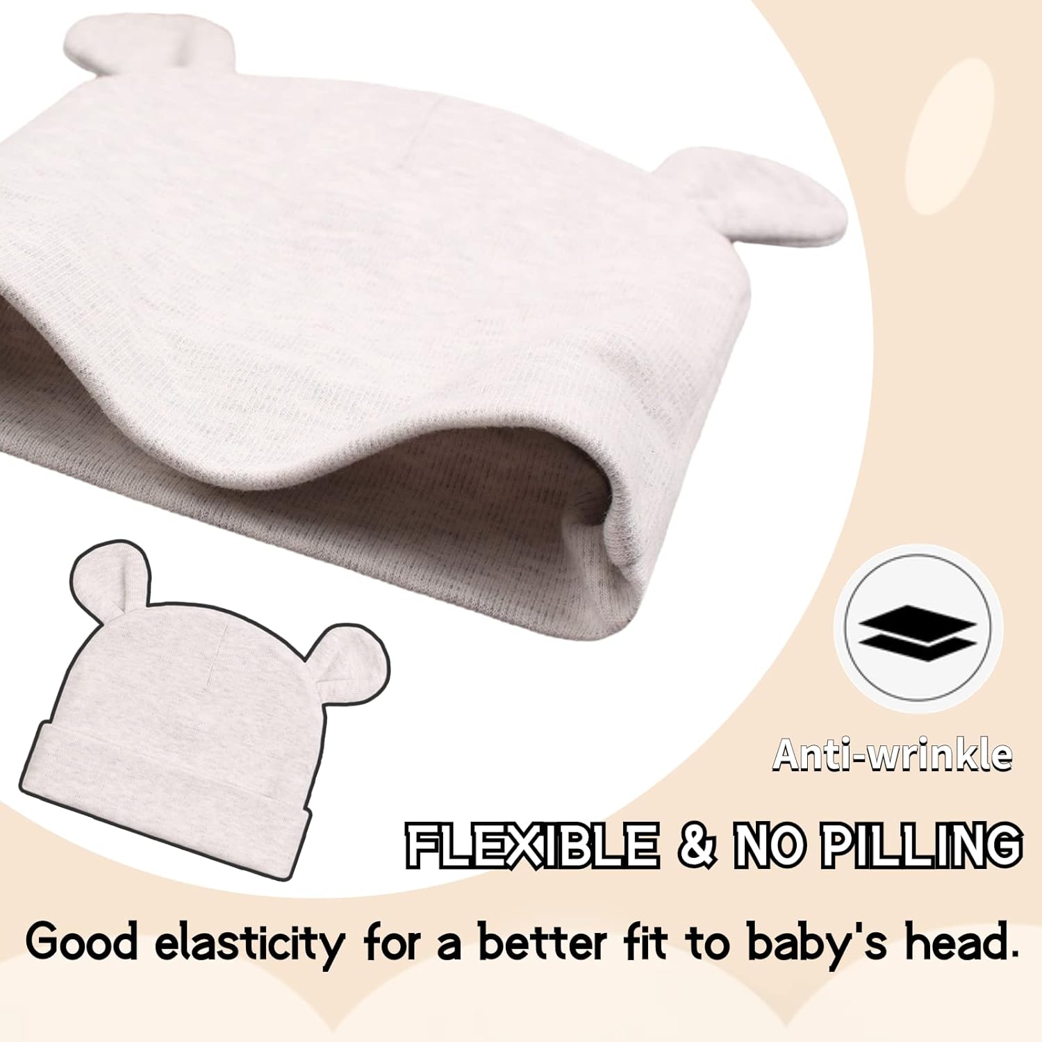 Bamery Newborn Baby Girls Hospital Hat Thick Cute Bear Ear Cotton Baby Boy Beanie for 0-6Months - Image 5