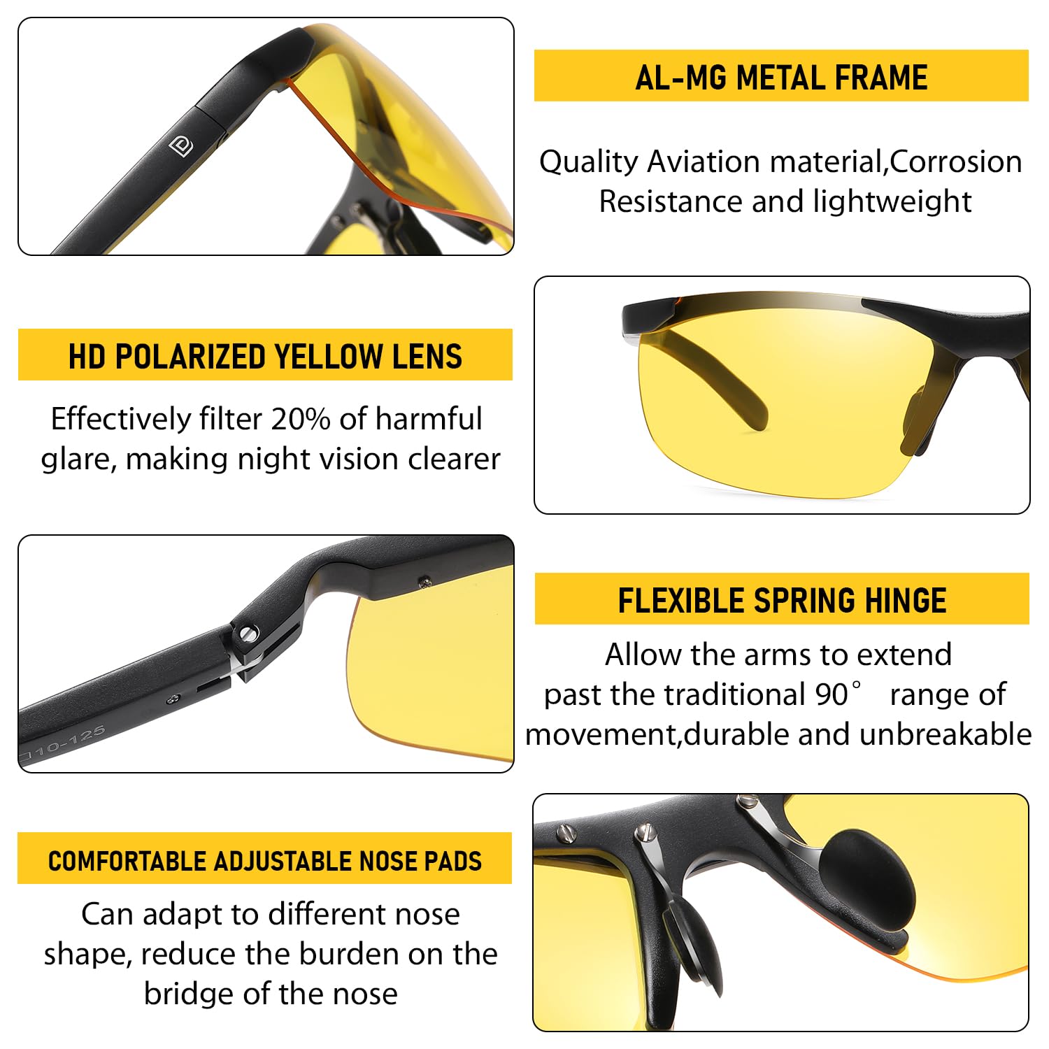 DUCO Lunettes de conduite de nuit Lunettes de conduite nocturne et mauvais temps Lunettes Polarisées pour la Conduite de nuit 8125 (Cadre noir)