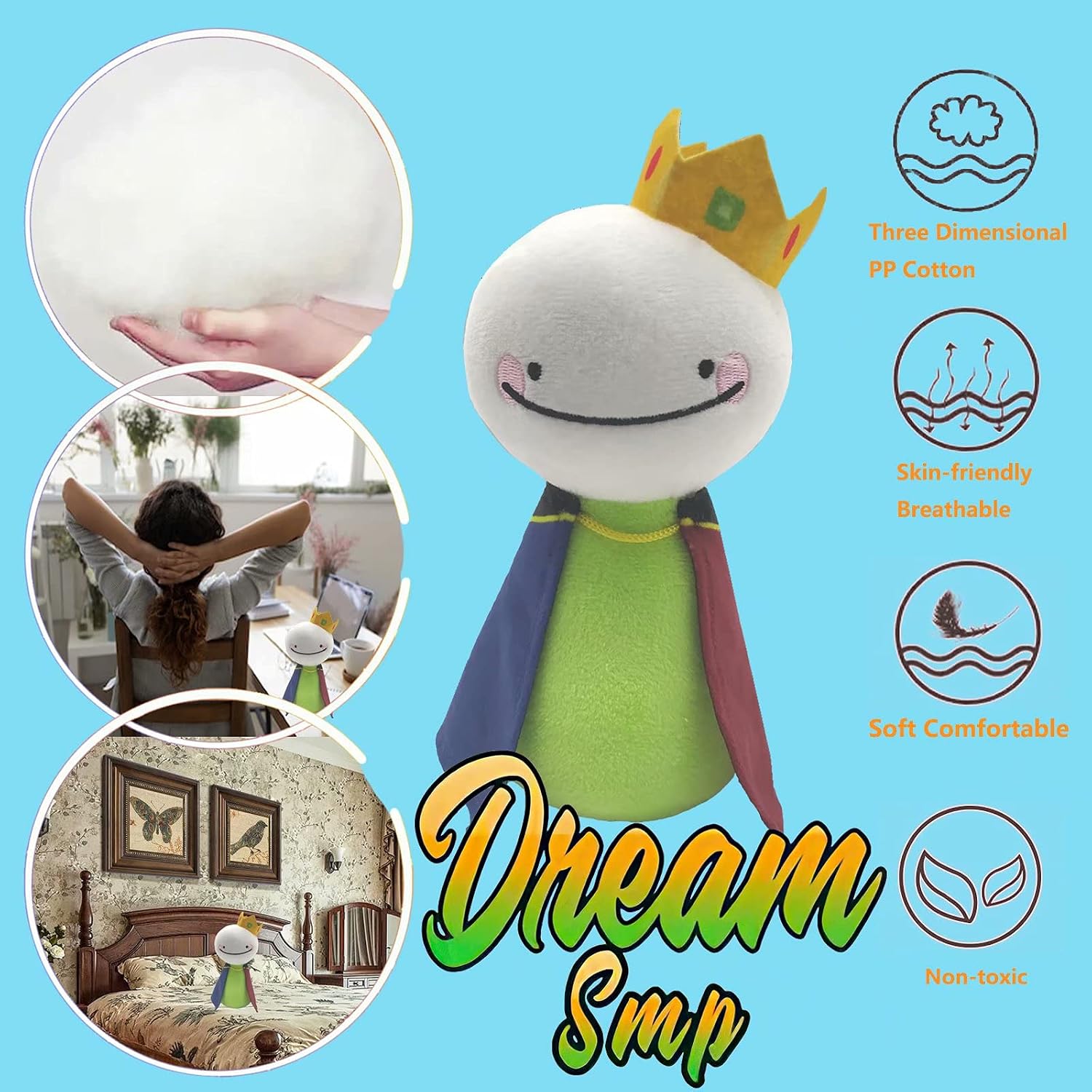 Dream Plush,8 in LManberg Smile Plushies Stuffed Dolls,Cute Mcyt Hot Game Gift for Kids Adults Halloween Birthday Christmas Decoration Room Decor SMP