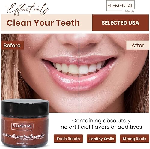 Miniatura 5 de Elemental Wellness, polvo de dientes remineralizante para dientes y encías saludables, polvo de dientes totalmente natural, sabor a clavo de olor,