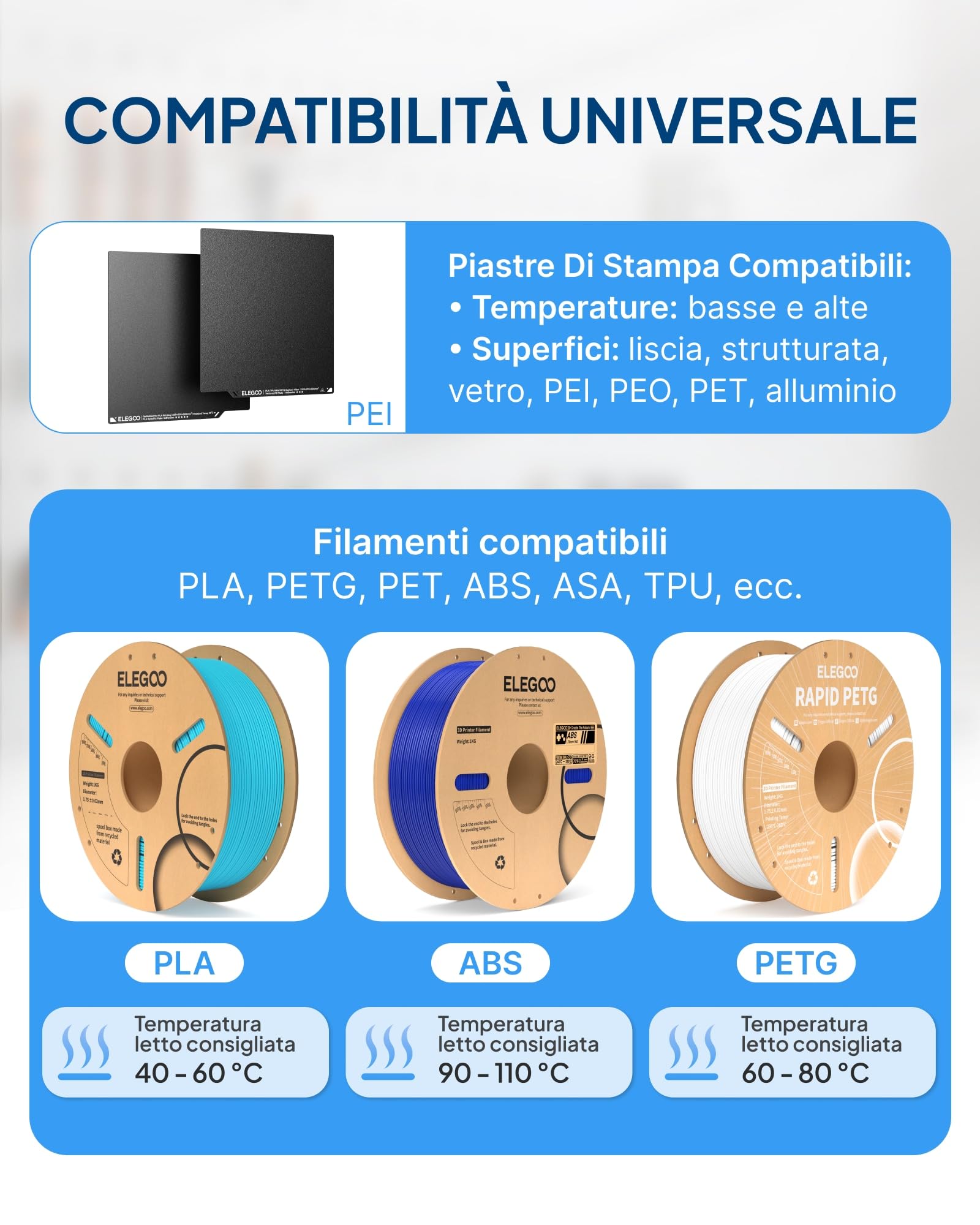 ELEGOO 2 PCS Colla Per Stampante 3D, 60 ml × 2, Colla Stick Adesivo Per 3D Filamenti ABS/PLA/PETG/TPU, Colla Adesiva Forte Per Il Letto Caldo PEI/PEO/PET E Piastre Di Costruzione In Alluminio