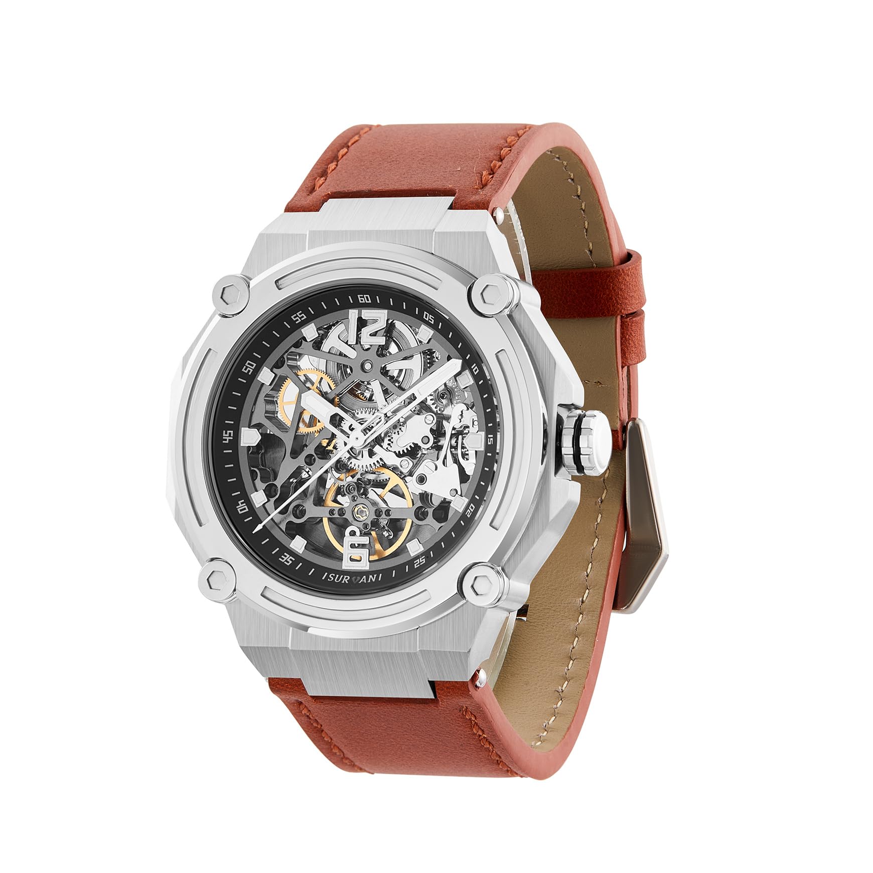 SURVAN WatchDesigner Mens Luxury Automatic Mechanical Skeleton Watch, 47mm Silver Case, Brown Leather Strap, Water Resistant, No Battery Needed, Pure Mechanical Power, Brown-Steel, Casual (B0CFTM3RPV) Amazon Price History, Amazon Price Tracker