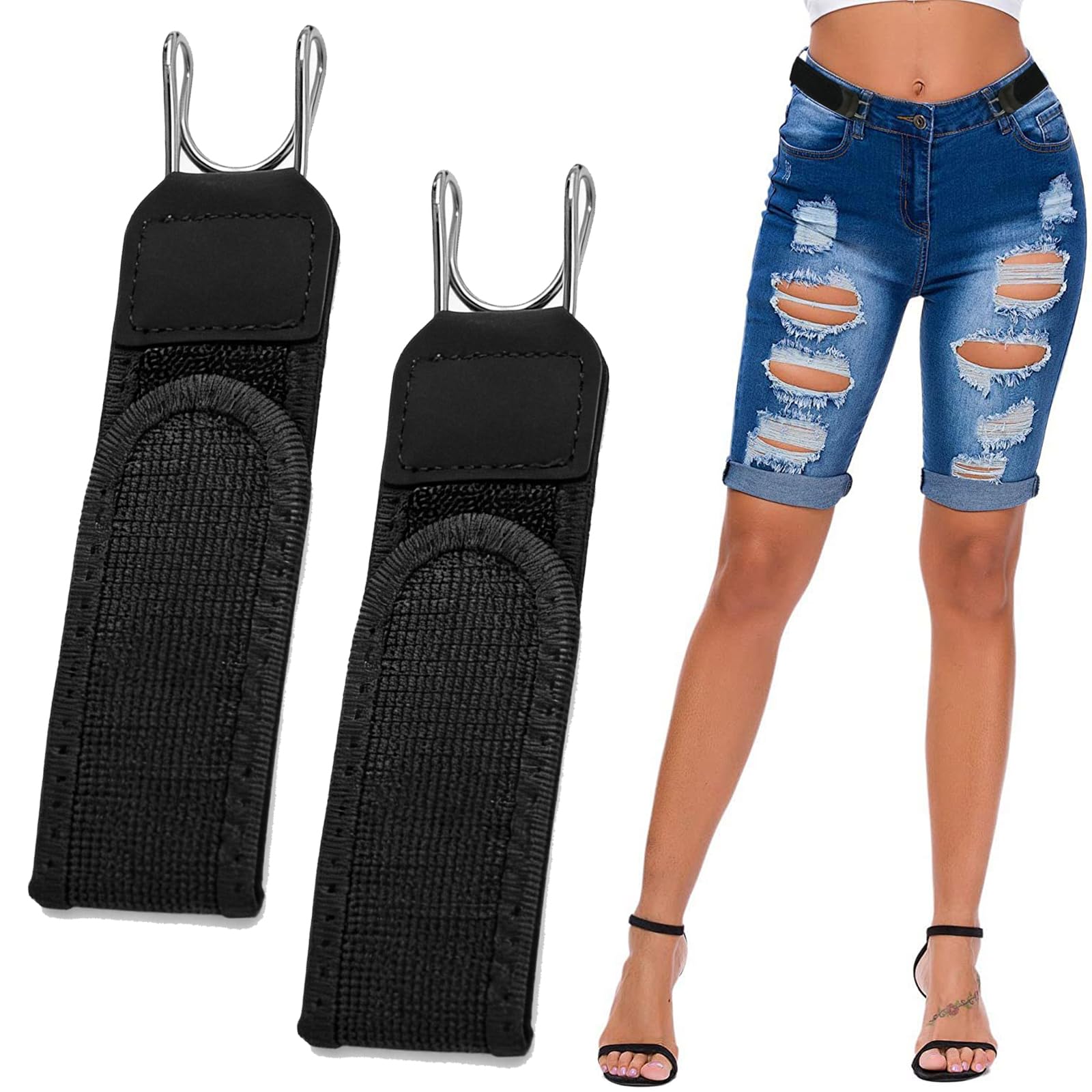 2PCS Buckleless Elastic Belt with Tactical Metal Hook Adjustable No Buckle Work Belt for Men and Women,Stretch Waistband for Slightly Loose Trousers,Outdoor,Jeans,Travel,Anniversary or Birthday Gift