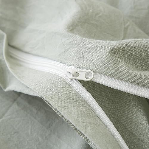 Miniatura 5 de LIFETOWN Juego de funda de edredón 100% algodón lavado, con textura parecida al lino, transpirable y ligero (verde salvia, Queen)