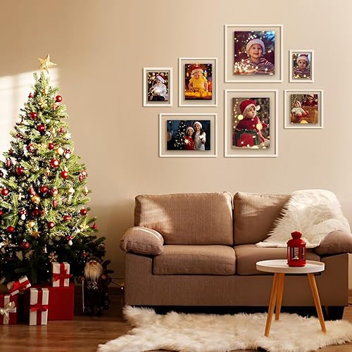 Miniatura 9 de Egofine Juego de 2 marcos flotantes de 8 x 10 pulgadas, marco de fotos de plexiglás doble, hecho de madera maciza, fotos de cualquier tamaño de