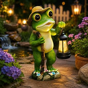 twinbling Solar Frog Garden Decor with Lantern Frog Statue