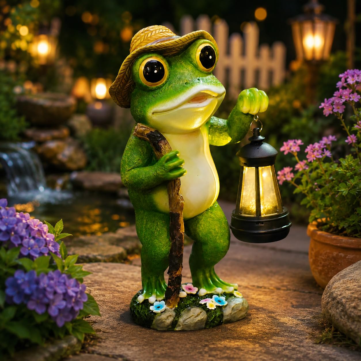 Photo 1 of twinbling Solar Frog Garden Decor with Lantern