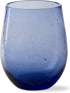 tag 16 oz. Single Bubble Glass Stemless Wine Drinkware Navy Dishwasher Safe Beverage Glassware for Dinner Party Wedding Resturant Navy