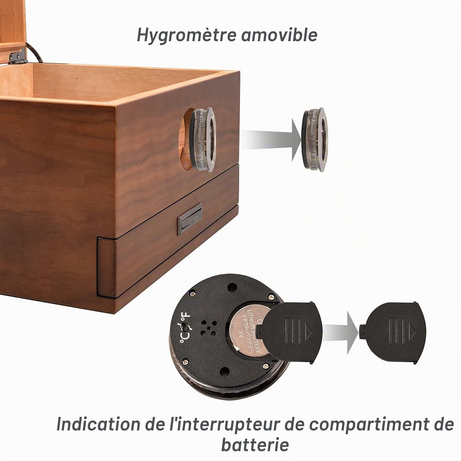 Cave à cigares avec affichage en verre, hygromètre numérique avant et tiroir pour accessoires, boîte de rangement en bois de cèdre espagnol, fait à la main, peut contenir 25 à 55 cigares