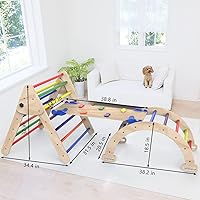 Vista 6 de Juguetes de escalada triangulares, juguetes plegables de escalera triangular con rampa para deslizarse o escalar, juego de 3 juguetes de madera