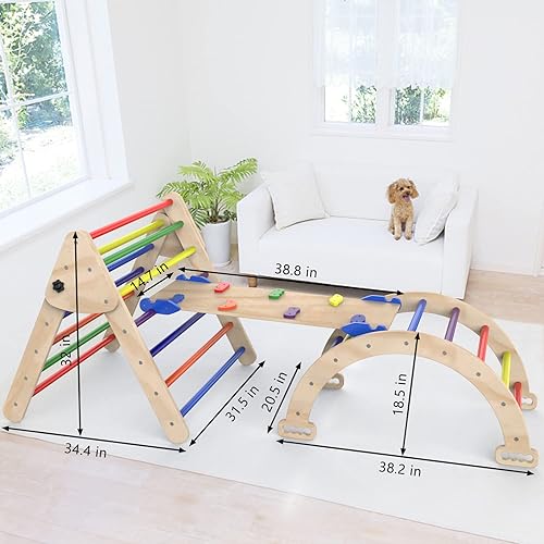 Miniatura 6 de Juguetes de escalada triangulares, juguetes plegables de escalera triangular con rampa para deslizarse o escalar, juego de 3 juguetes de madera