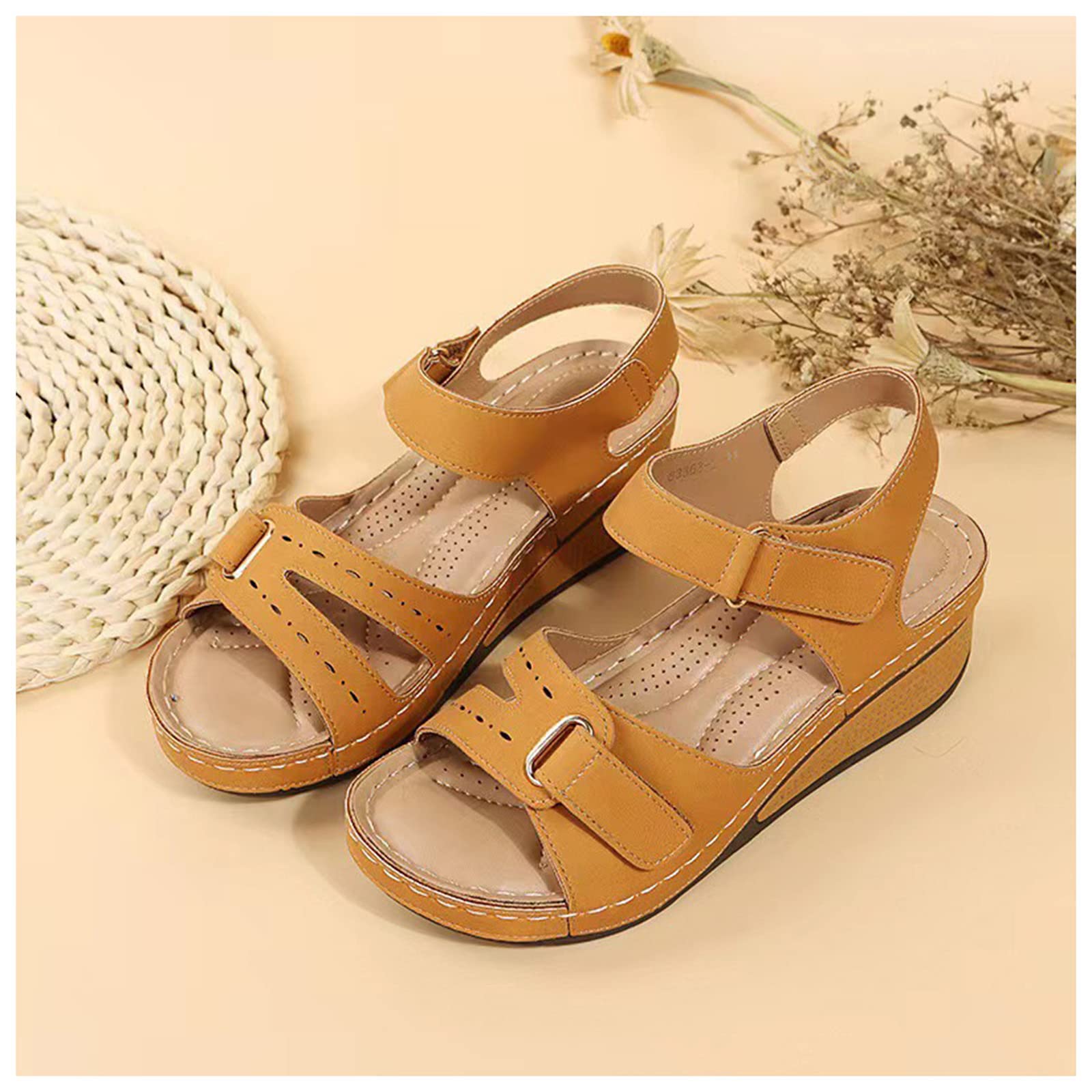Sandales Orthopédiques Femme Cuir PU - Bout Ouvert - Confort Marche Plage - Marron Taille 40