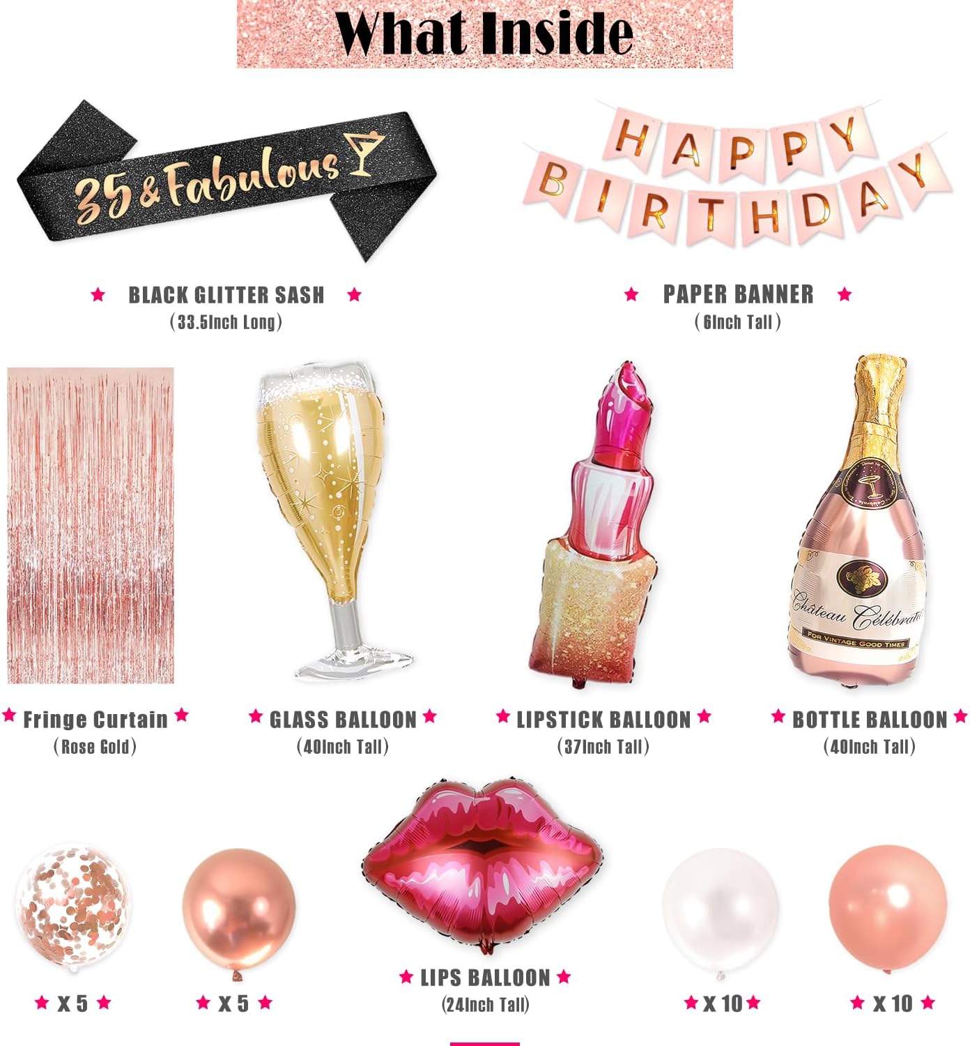 35th Birthday Party Decorations Rose Gold Supplies Big Set for Women with Happy Birthday Balloons Banner and 35 Digit Balloon for Her Including Latex and Confetti Balloons - Image 2
