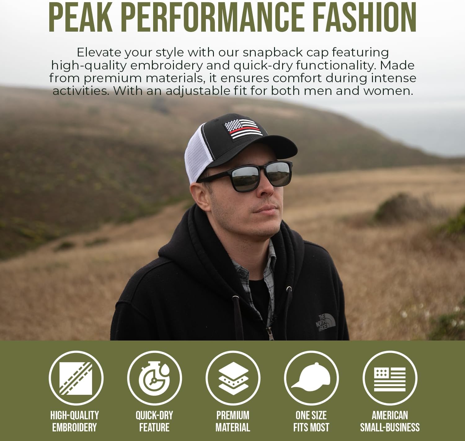 International Tie Thin Red Line Hat, USA Snapback Trucker Baseball Cap for Men & Women with Embroidered American Flag Patch - Image 3