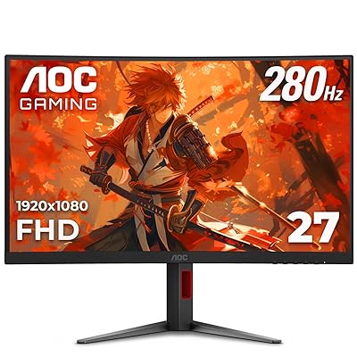 AOC C27G4ZH 27" Curved Frameless Ultra-Fast Gaming Monitor, FHD 1080p, 0.3ms 280Hz, HDMI/DP, Height Adjustable, 3-Year Zero Dead Pixel Guarantee, Black, Xbox PS5 Switch Compatible