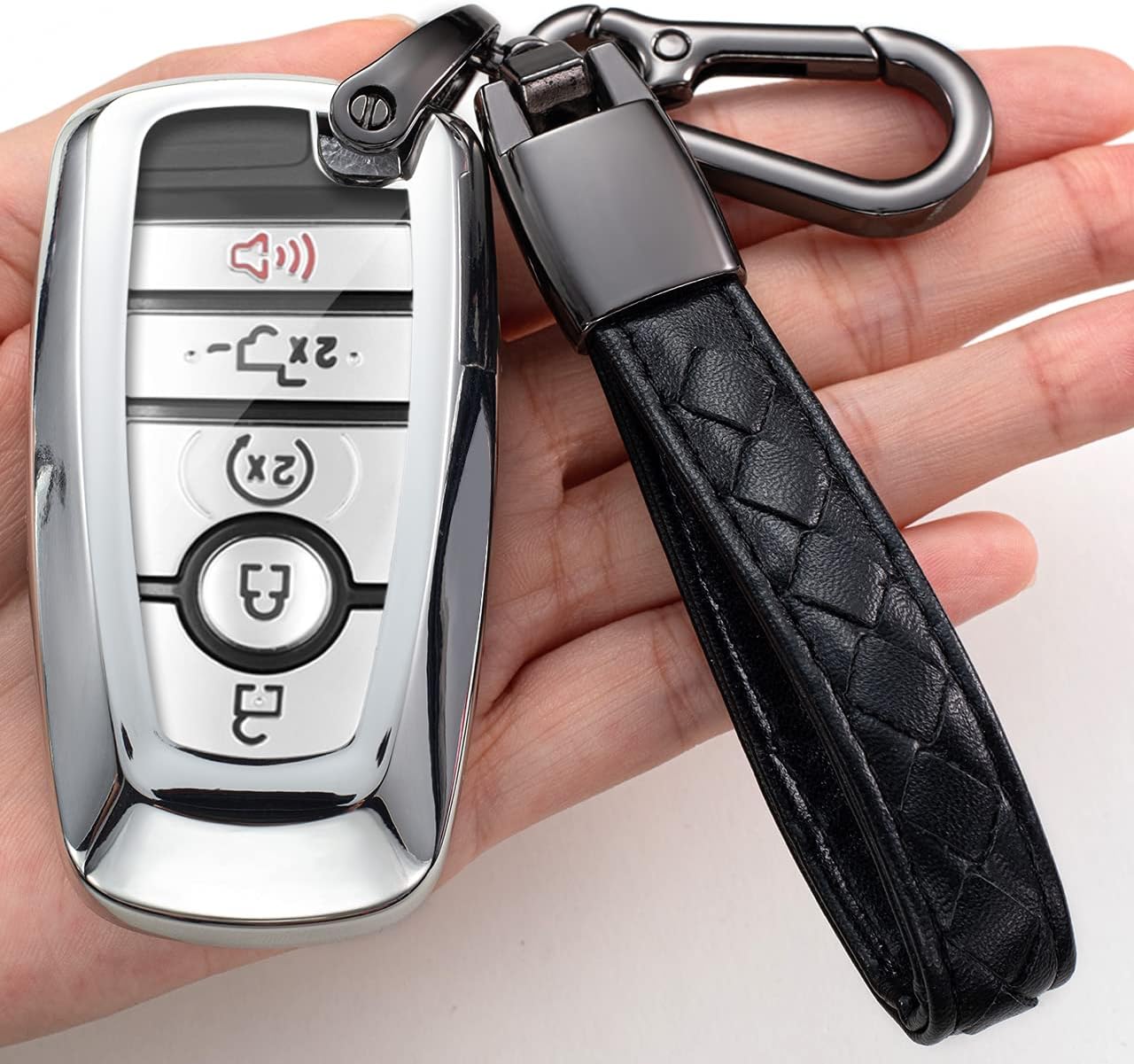 Tinemin for Key Fob Cover Case TPU Shell Protector Holder with Key Chain Compatible with 2018 2019 Fusion F150 F250 F350 F450 Edge Explorer Escape Mustang Remote Keyless Entry ,Key Cases(Silver)