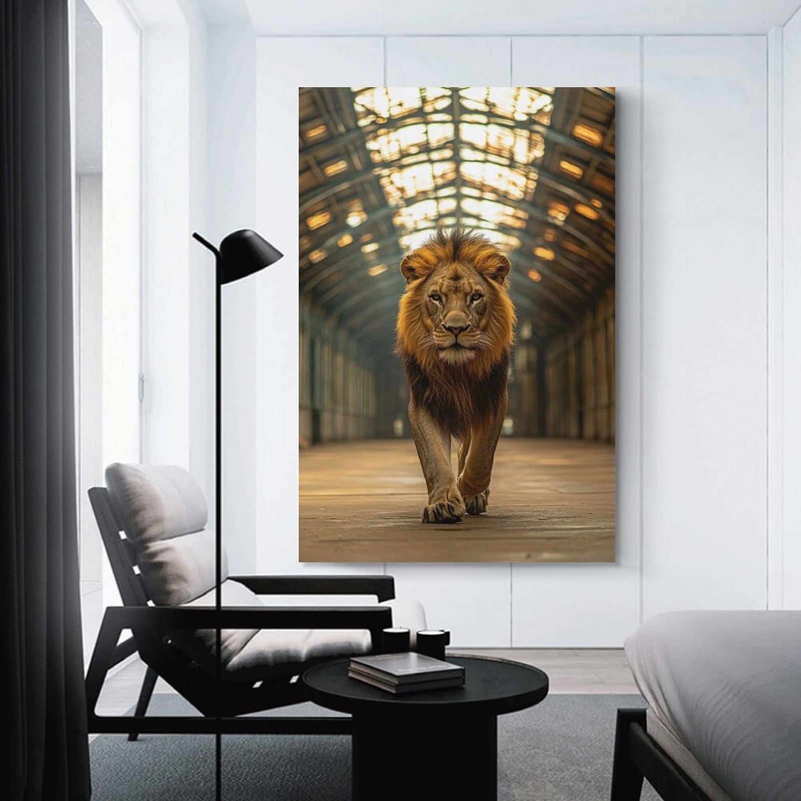 Junmoney Unframe-Style-8 Lion Walking In Tunnel Decorative Wall Artwork, 20X30inch(50X75cm), For Home Lounge, Bedroom Or Reading Nook, Eye Catching Artwork For Blank Walls