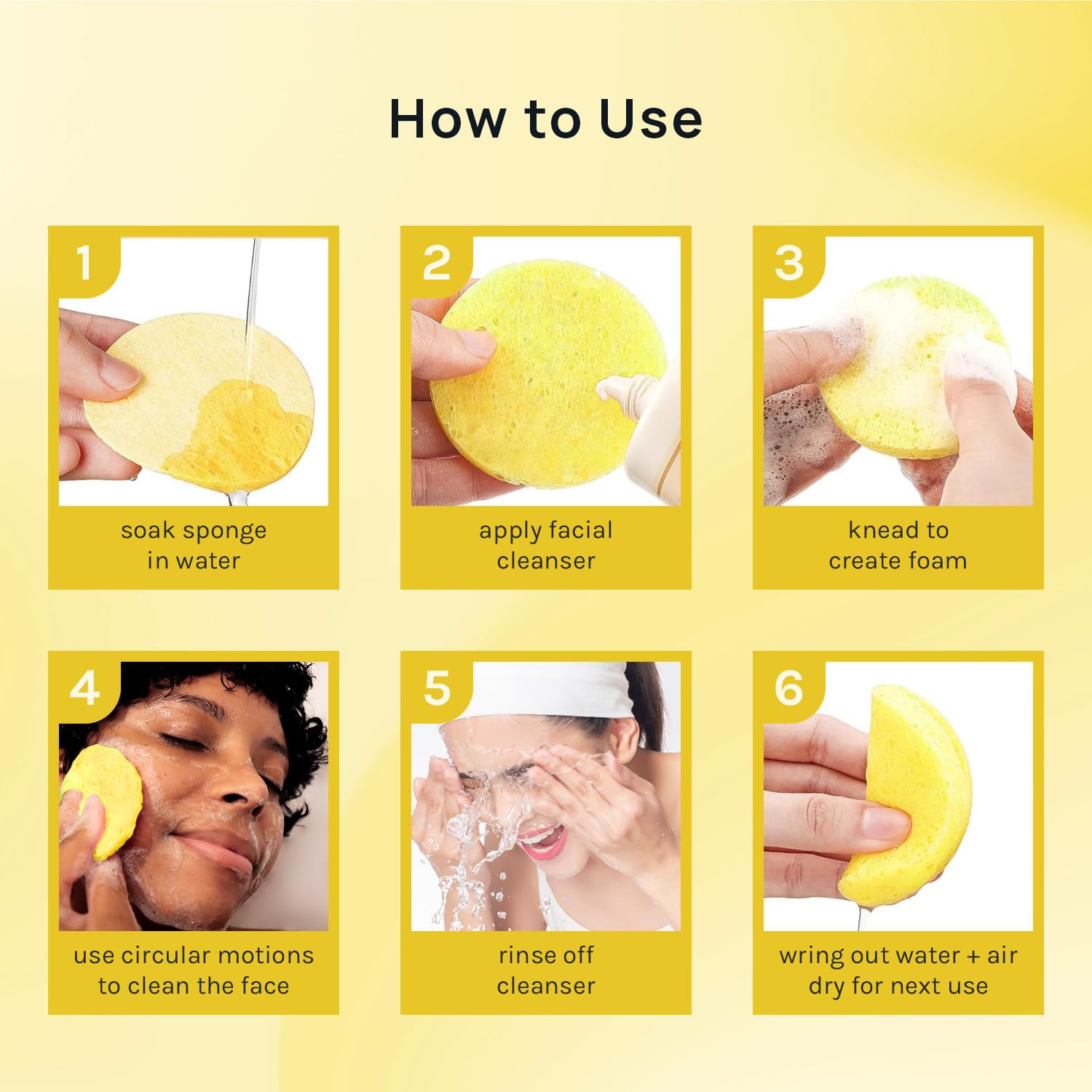 AOA Studio Lot de 50 éponges compressées pour le visage 100 % naturelles pour nettoyage du visage, masque exfoliant, enlever le maquillage, les peaux mortes et la saleté (jaune, 50 pièces)
