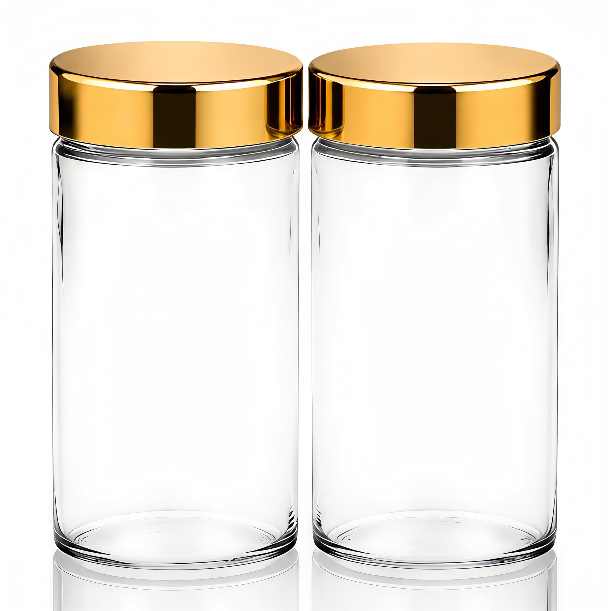 Photo 1 of SERZUVARUE 2 PCS 3 oz Clear Glass Spice Jars/Bottles,GOLD Plastic Lids Empty Round Spice Containers with Airtight Caps with Shaker Lids