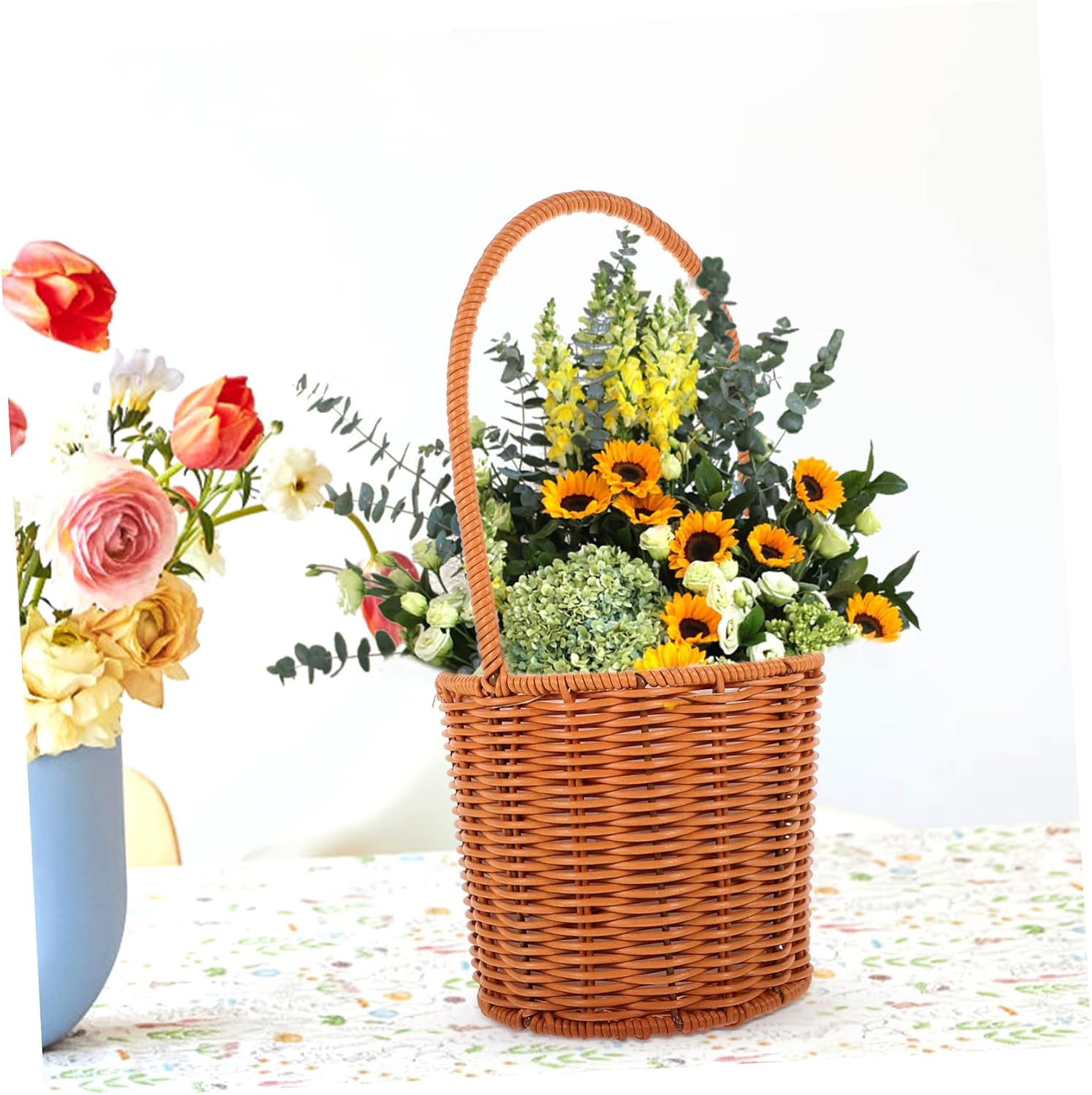 DECHOUS Rustic Woven Flower Basket with Handle Lightweight Portable Storage Basket for Flower Arrangement Wedding Decor Gift and Home Organization Handcrafted Floral Storage image 5