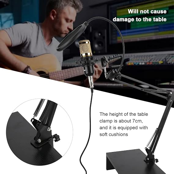 BM800 USB Condenser Microphone Kit, Professional Studio Recording Microphone with Flexible Arm, One - Way Directional Pickup for Streaming Singing Podcasting on PC (Black and Gold)