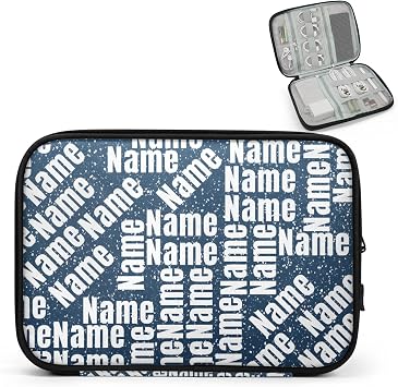 Custom Electronics Organizer Travel Case Portable Personalized Name Cord Charger Cable Storage Bag Tech Accessories Pouch Plaid Personalized Gifts for Him Her