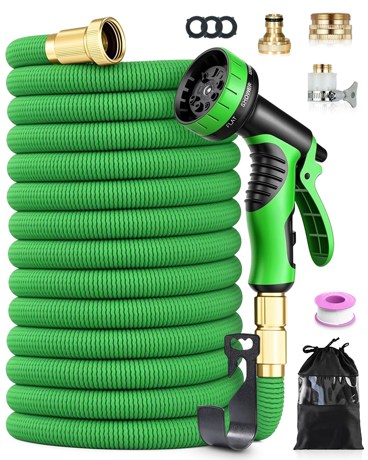 45M Expandable Garden Hose Pipe, 150FT Flexible Water Hose with 10-Function Spray Gun, Leak-Proof 4-Layer Latex Core, Kink-Free, 1/2" & 3/4" Universal Hose Fittings for Garden Watering, Green — image 1