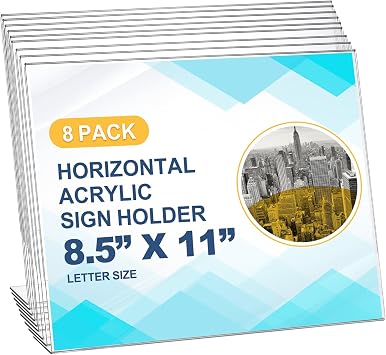 Qilery 8 Pcs Acrylic Horizontal Sign Holder Clear Display Stand Frame Table Top Slant Back Plastic Sign Holder Flyer Document for Menu Workers Teachers Office School Desktop 11 x 8.5 Inch