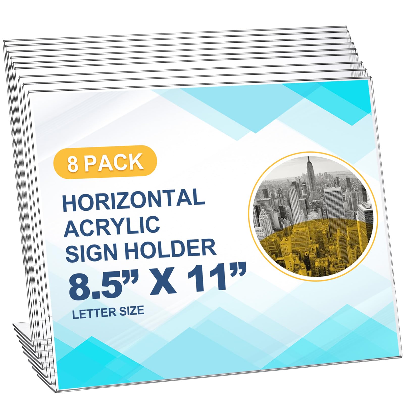Qilery 8 Pcs Acrylic Horizontal Sign Holder Clear Display Stand Frame Table Top Slant Back Plastic Sign Holder Flyer Document for Menu Workers Teachers Office School Desktop (11 x 8.5 Inch)